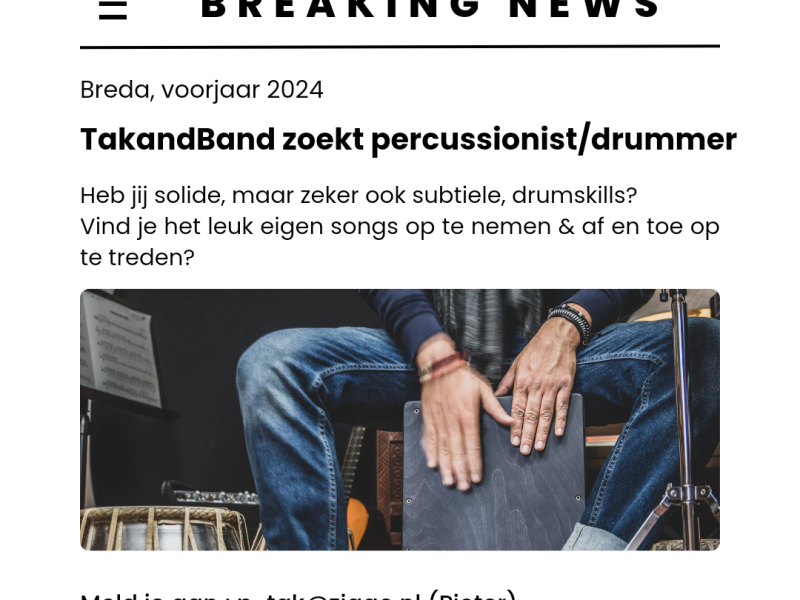 Percussionist / drummer gezocht